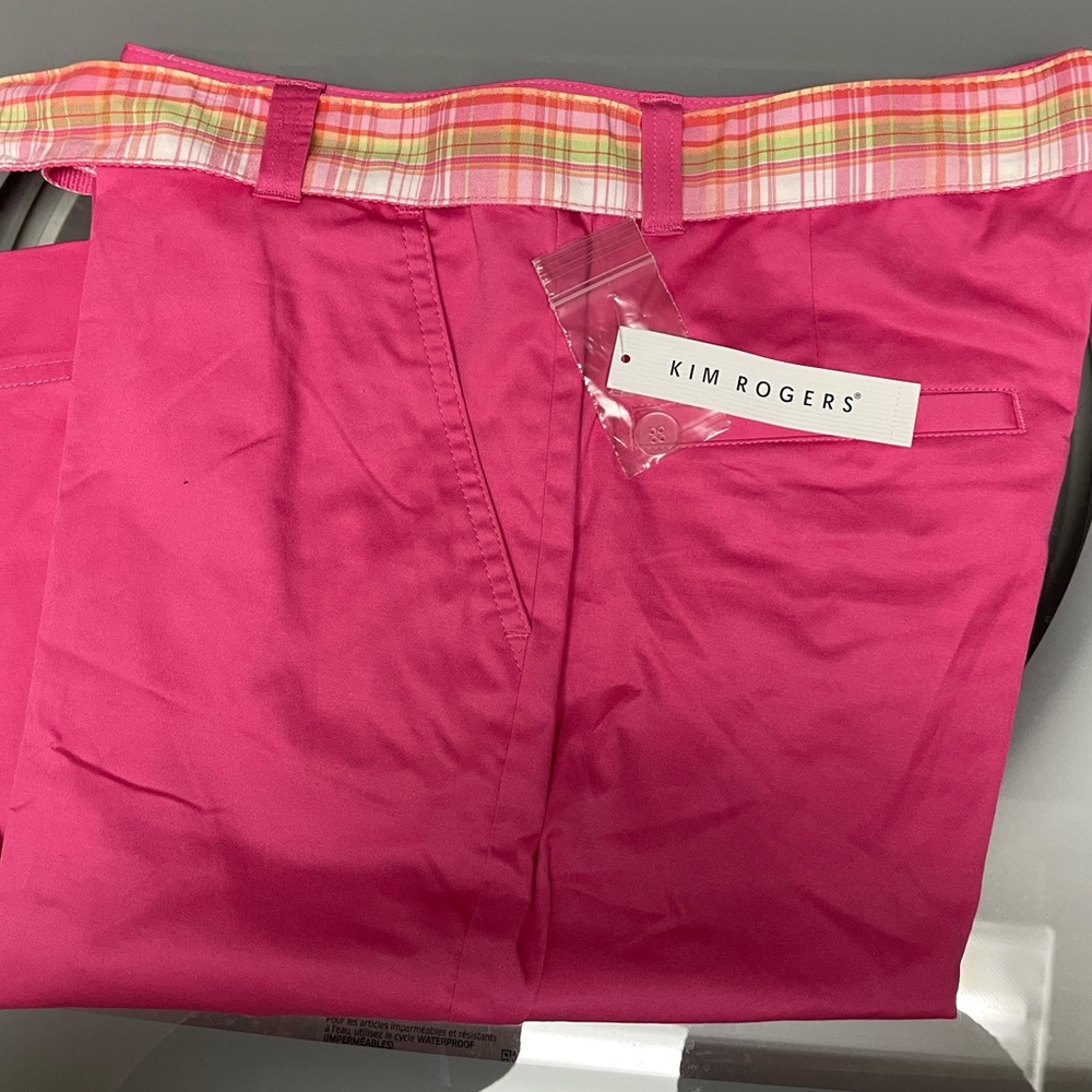 Kim Rogers Hot Pink Women's Shorts with Plaid Trim Belt - Picture 3 of 7